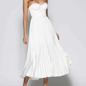 Elle Zeitoune White pleated midi dress